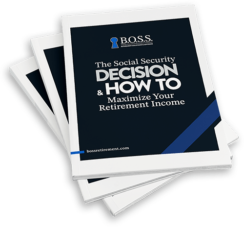 three stacked booklets titled the social security decisions and how to maximize your retirement income